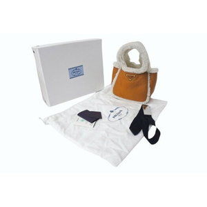 Prada shearling handbag cognac mouton